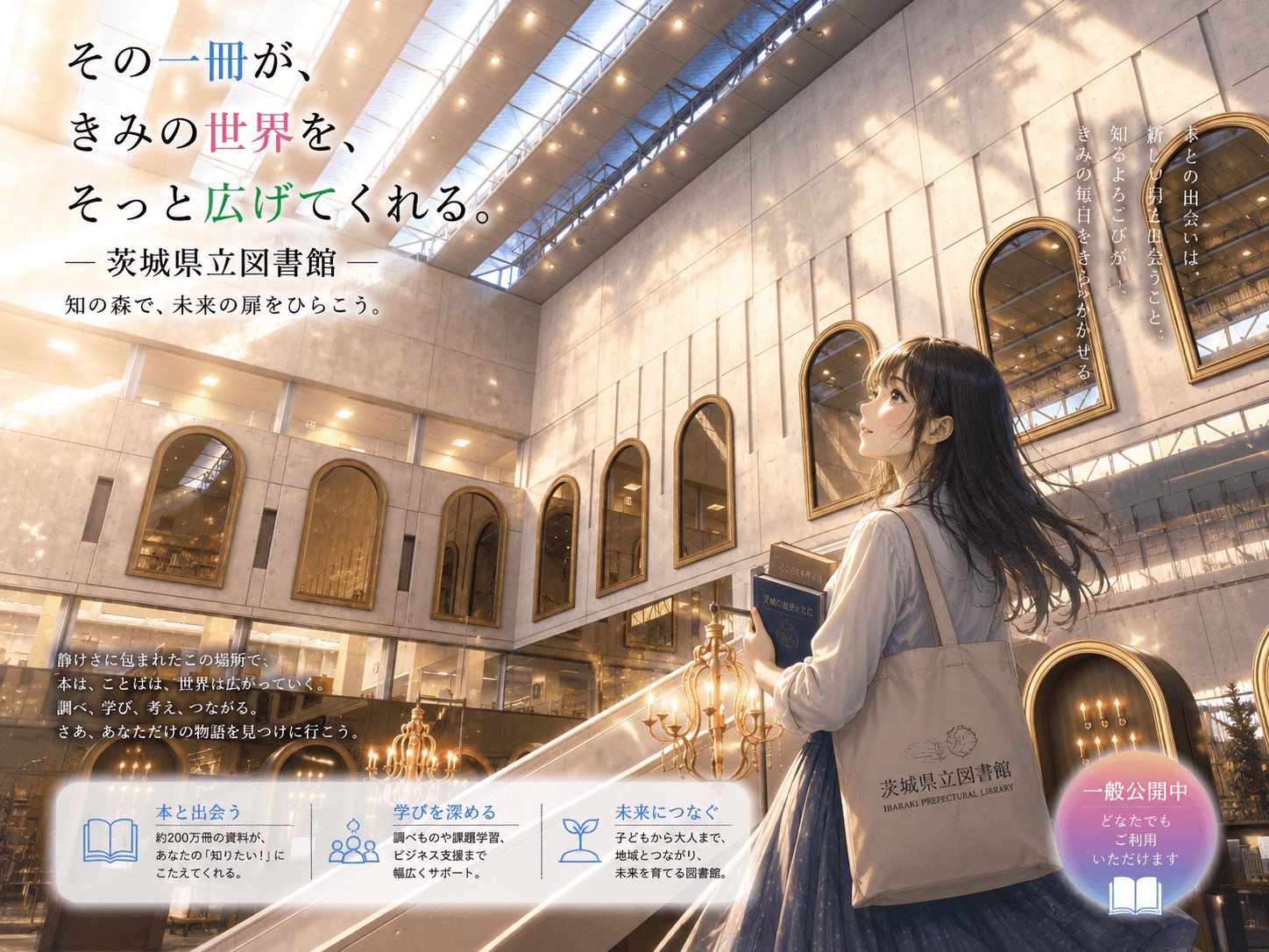 茨城県立図書館の外観イメージ（AIによるイラスト）