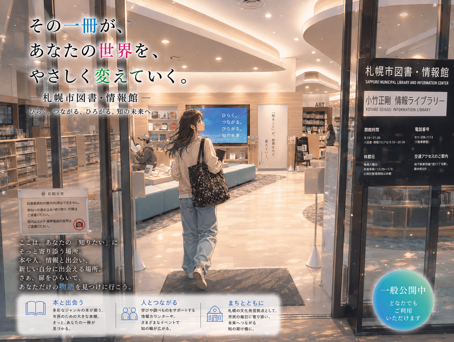 札幌市図書・情報館の外観イメージ（AIによるイラスト）