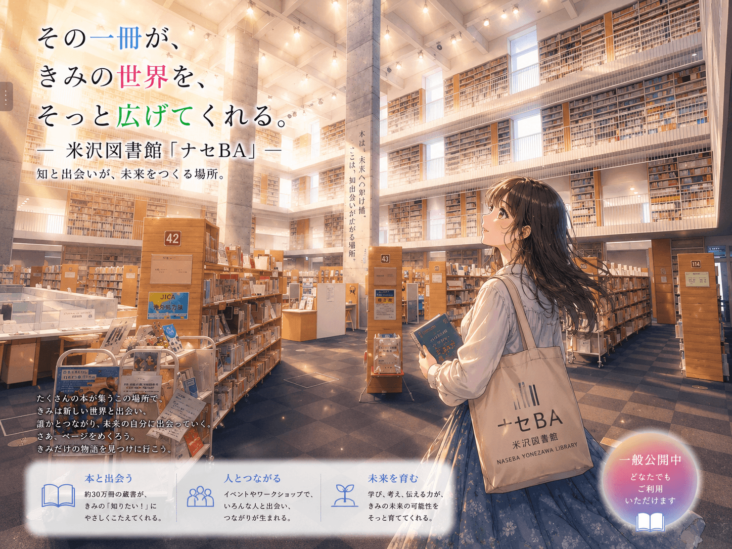 米沢図書館ナセBAの外観イメージ（AIによるイラスト）