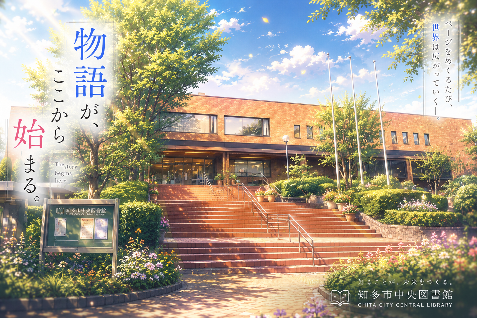 知多市立中央図書館の外観イメージ(AIによるイラスト)
