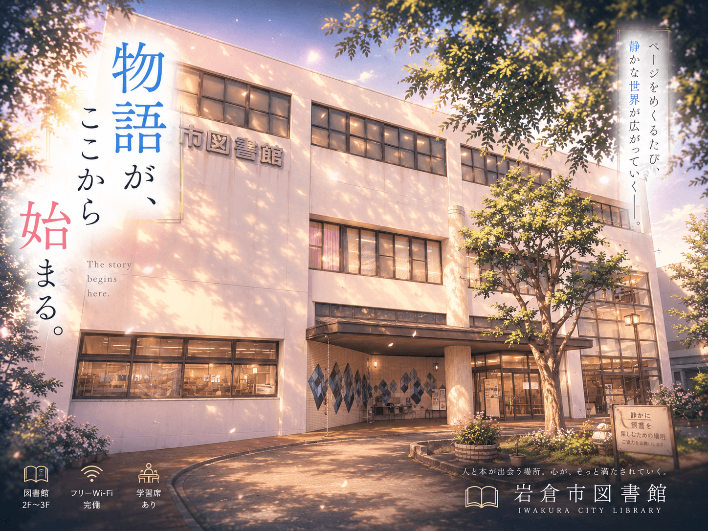 岩倉市図書館の外観イメージ(AIによるイラスト)