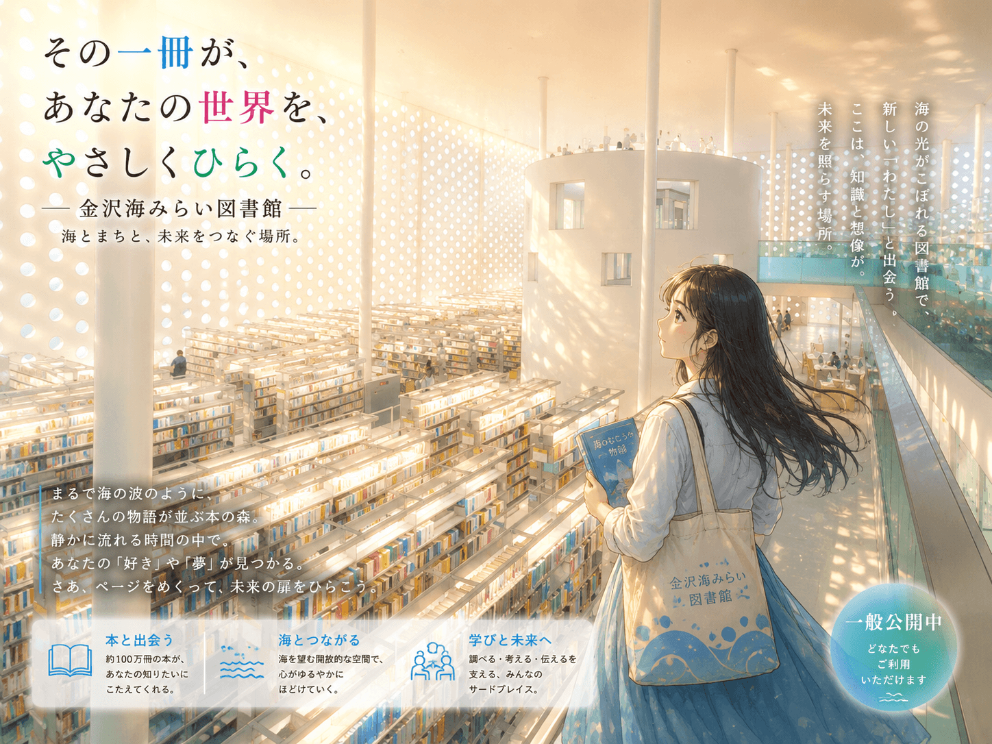 金沢海みらい図書館の外観イメージ(AIによるイラスト)