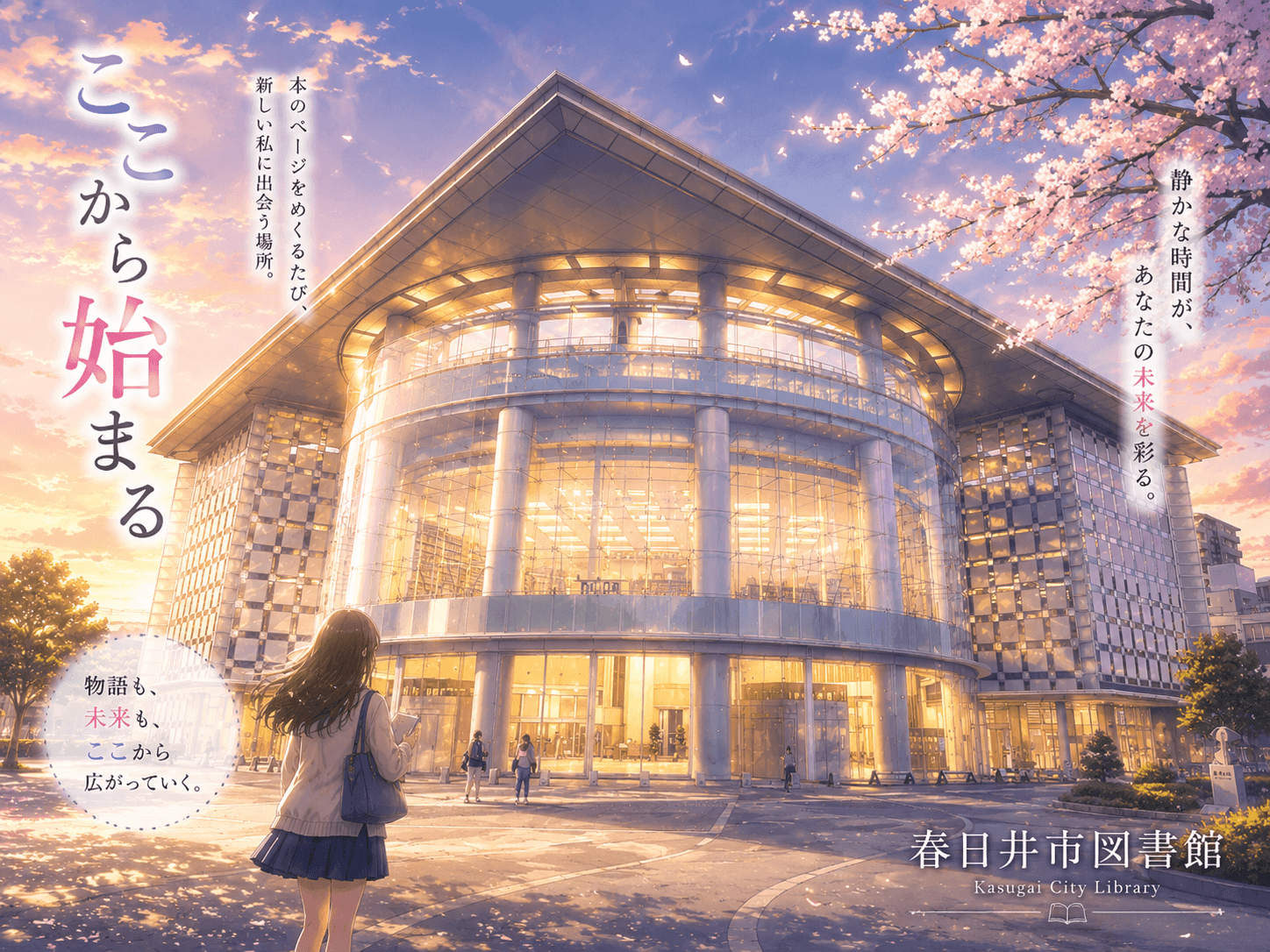 春日井市図書館の外観イメージ(AIによるイラスト)