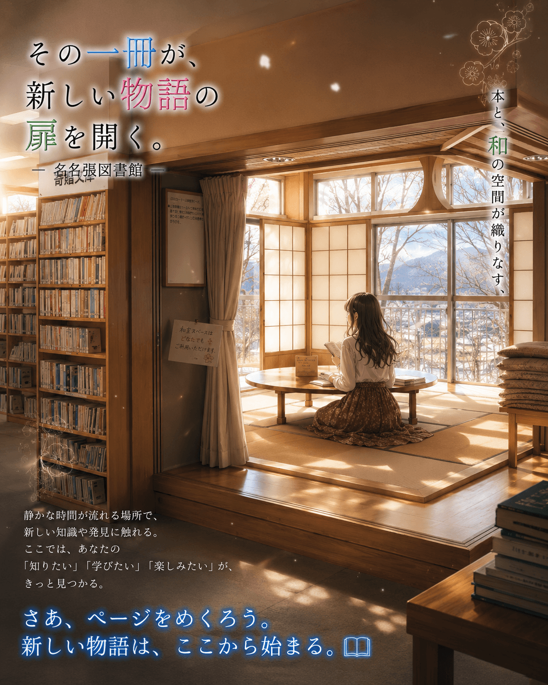 桜並木と大きな窓が印象的な名張市立図書館すなおのイメージ