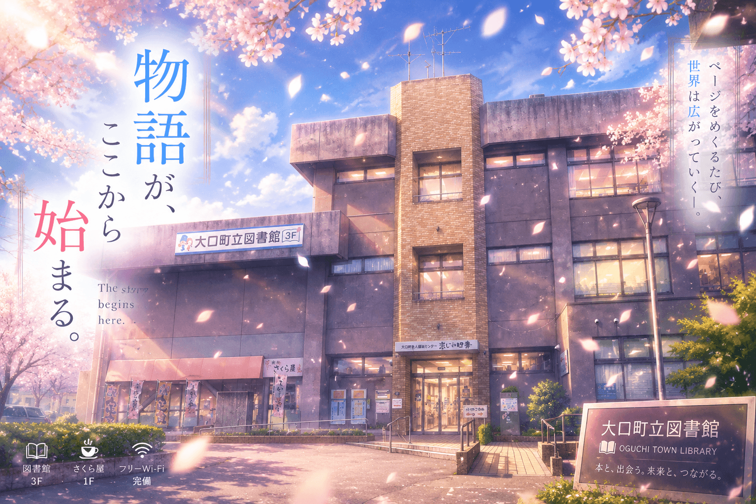 大口町立図書館の外観イメージ(AI生成)