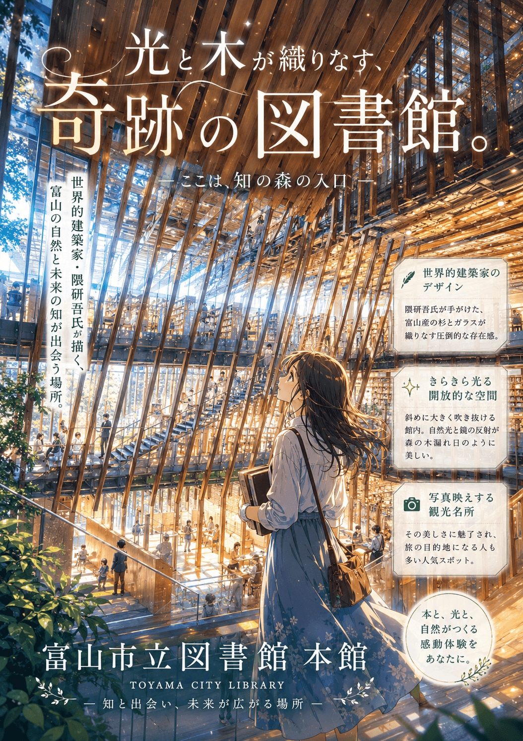富山市立図書館(TOYAMAキラリ)の内観イメージ
