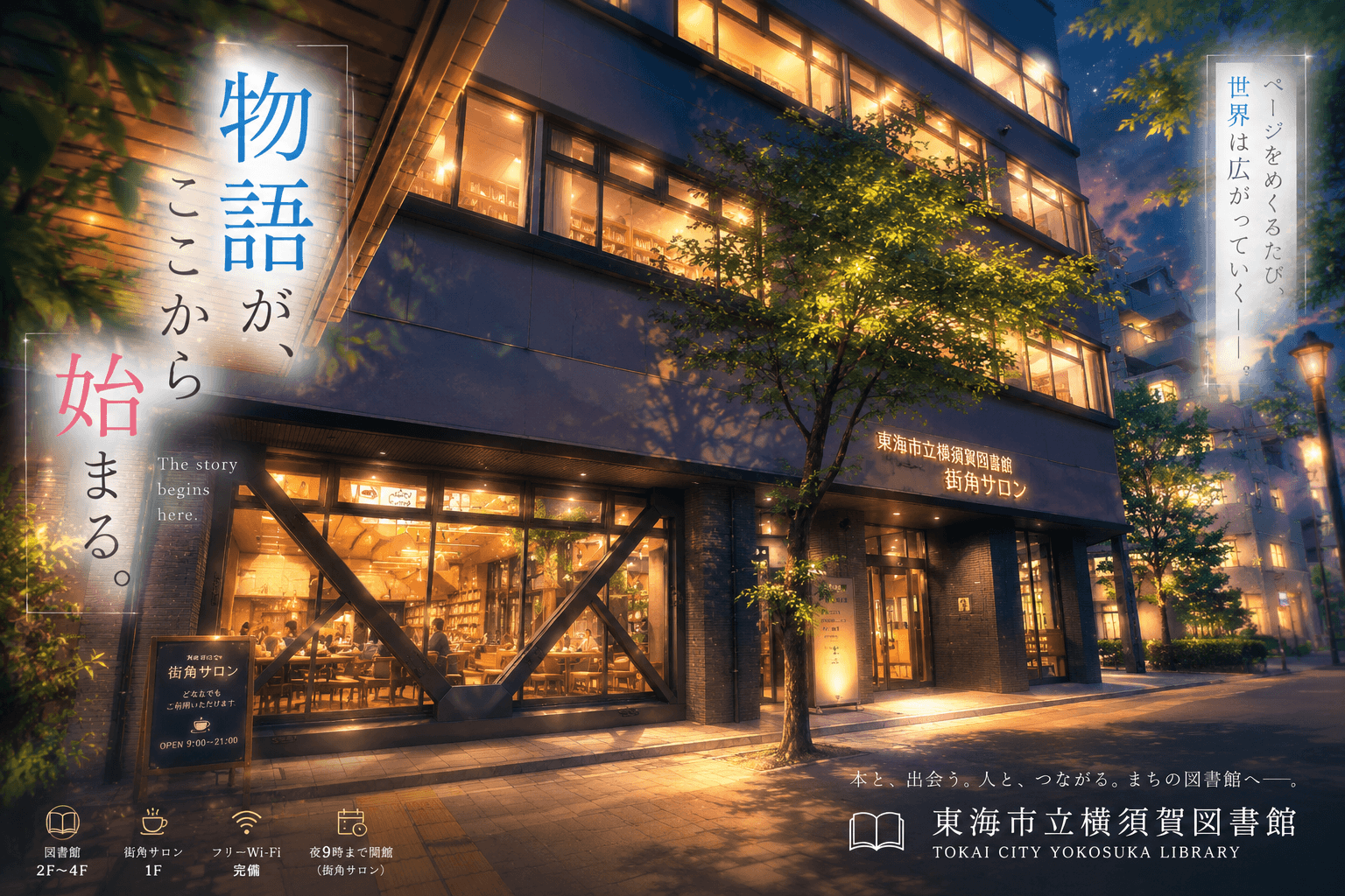 東海市立横須賀図書館の外観イメージ(AIによるイラスト)